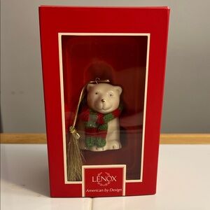 NEW Lenox Festive Bear Ornament with Red and Green Scarf